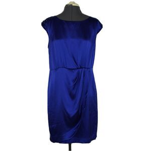 Cynthia Steffe Dress 10 Royal Blue Silk Satin Sleeveless Lace Up Cocktail Part